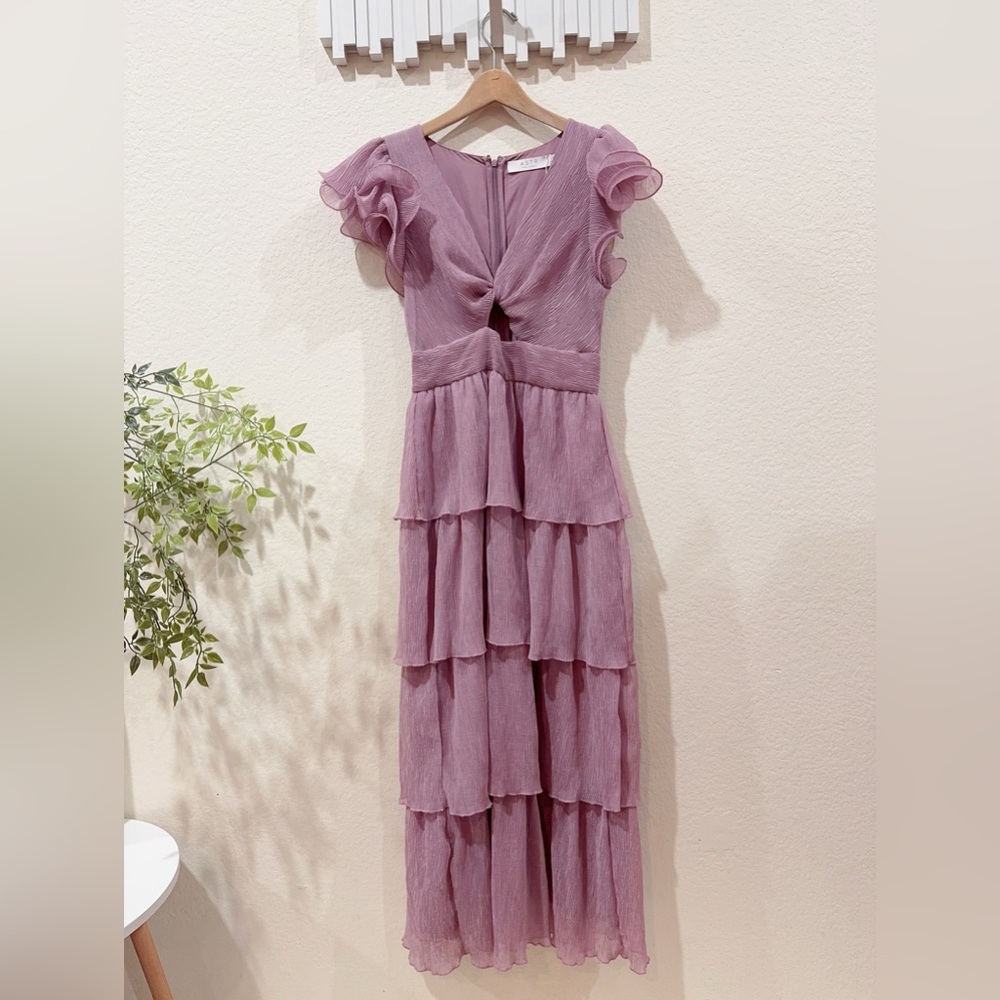 ASTR Emporia Purple Pleated Tiered Midi Dress Size Small NWT - Picture 5 of 10